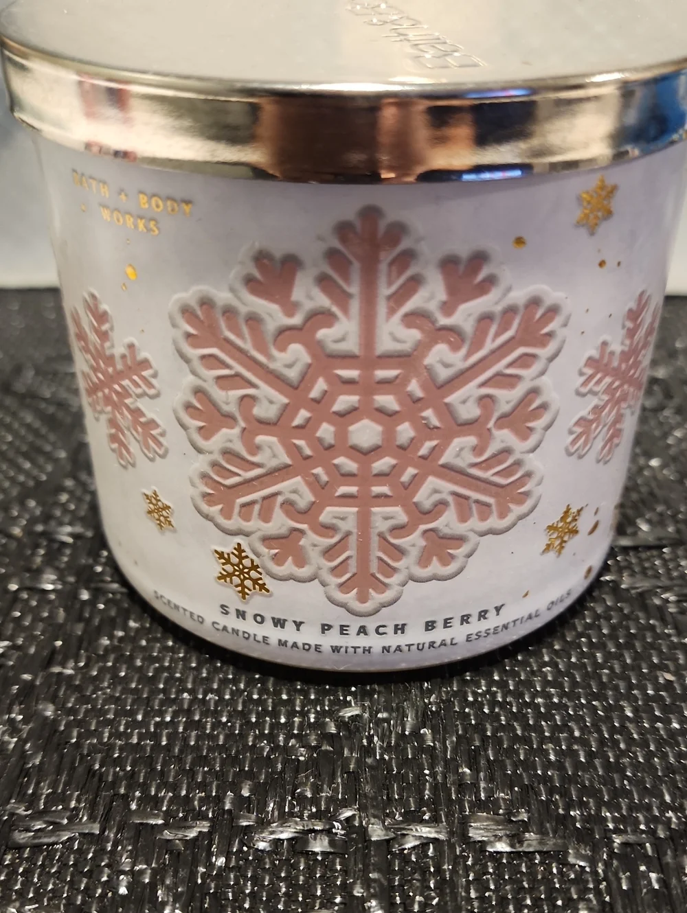 Bath & Body Works Peach & Gold Snowflake 3-Wick Candle